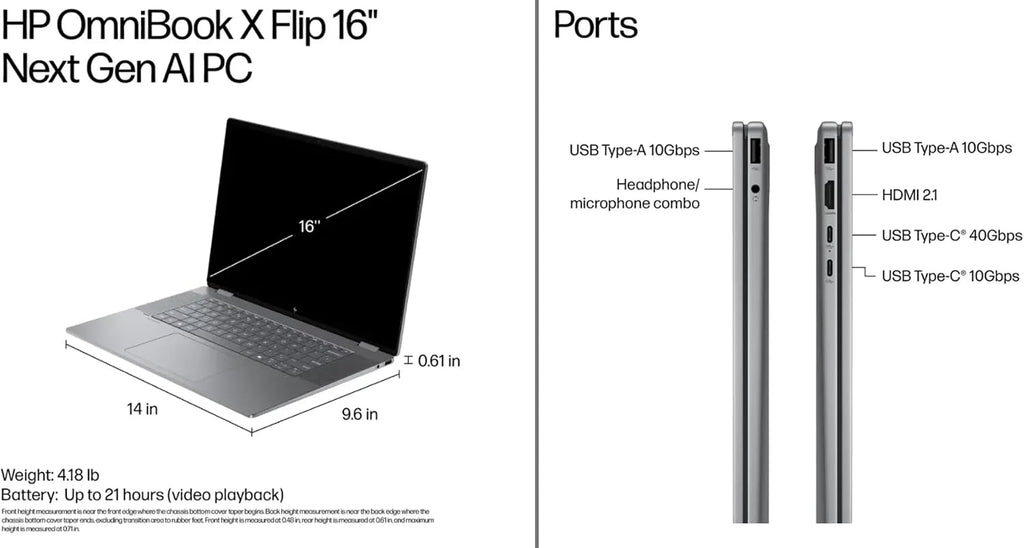 HP 2025 Envy 2-in-1 Laptop, OmniBook X Flip 16' FHD+ Touch, Copilot+ PC, AMD Ryzen AI 5 340 (8-Core), 16GB RAM, 512GB SSD, AMD Radeon 840M, 21H Battery, Win 11 W/Stylus Pen