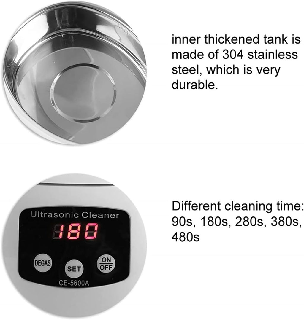Gaone Digital Ultrasonic Jewelry Cleaning Device Small Household Multifunction Cleaner Stainless Steel Ultrasonic Bathroom Washing Machine Cleaning Tools,White