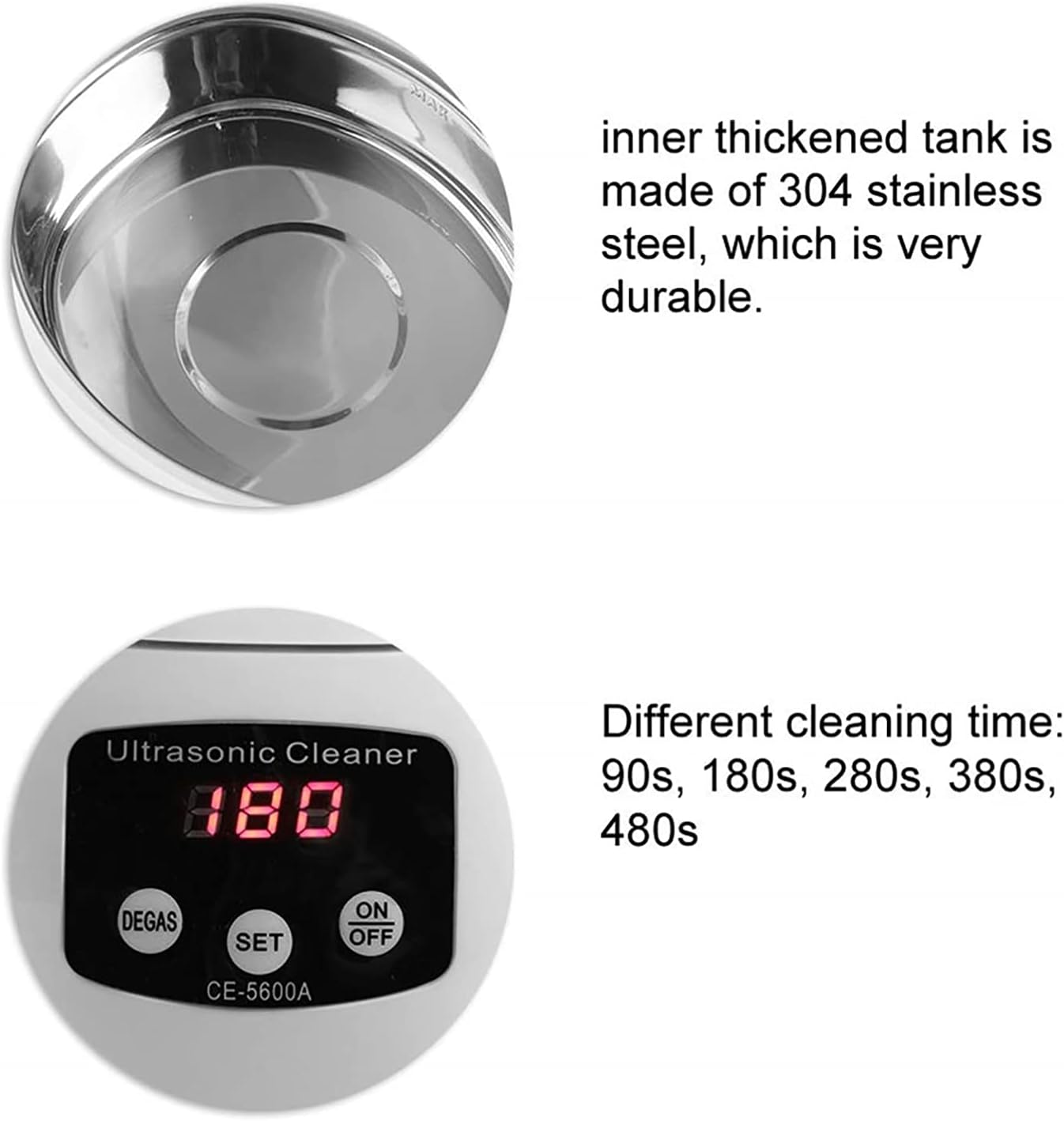 Gaone Digital Ultrasonic Jewelry Cleaning Device Small Household Multifunction Cleaner Stainless Steel Ultrasonic Bathroom Washing Machine Cleaning Tools,White