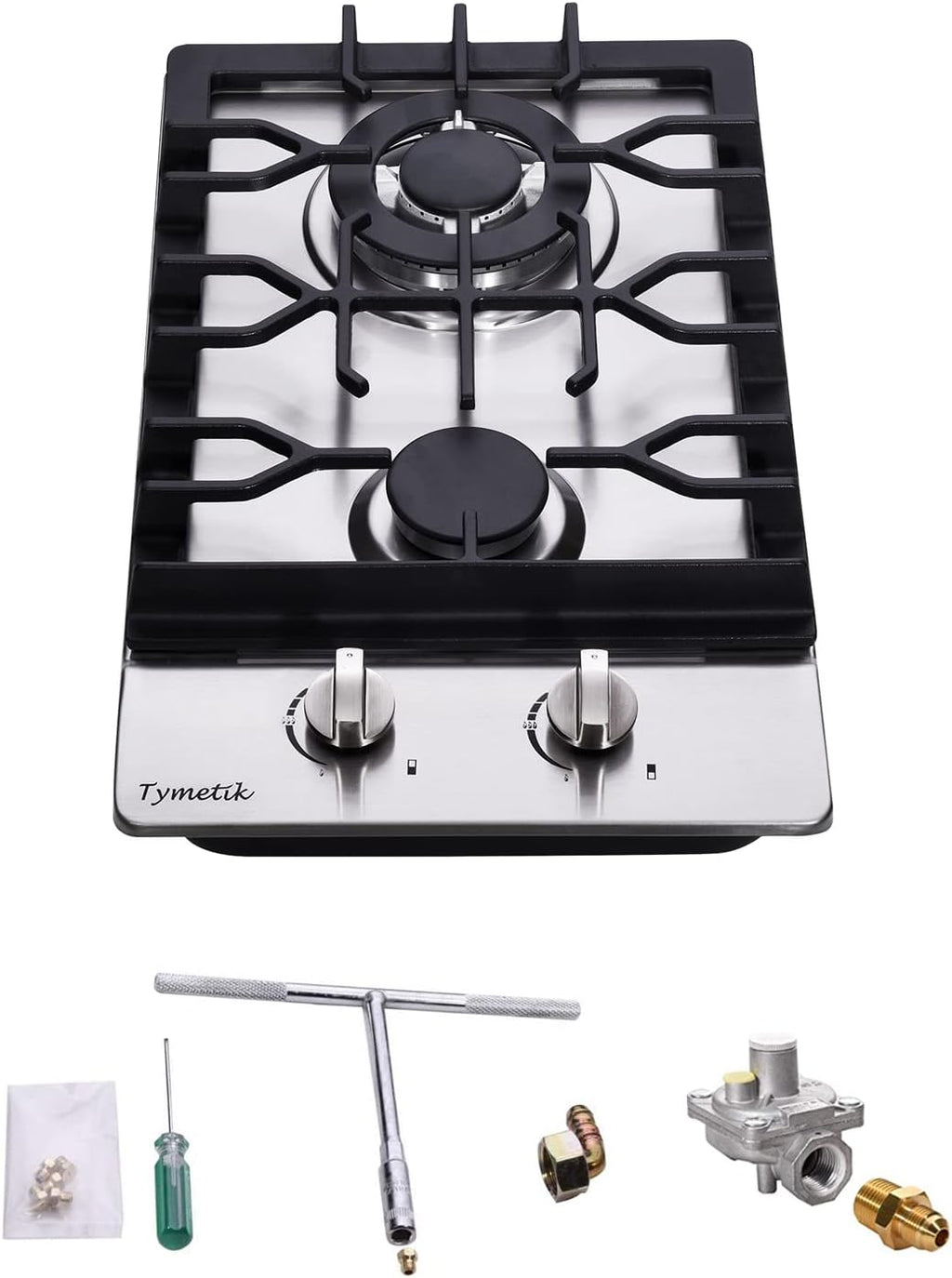 Bakysso Gas Cooktop 12 Inch, 2 Burners Gas Stovetop Built-in Stainless Steel Gas Stove Dual Fuel LPG/NG Convertible Gas Hob for RVs, Apartments, Outdoor, 12 Inch Stainless Steel