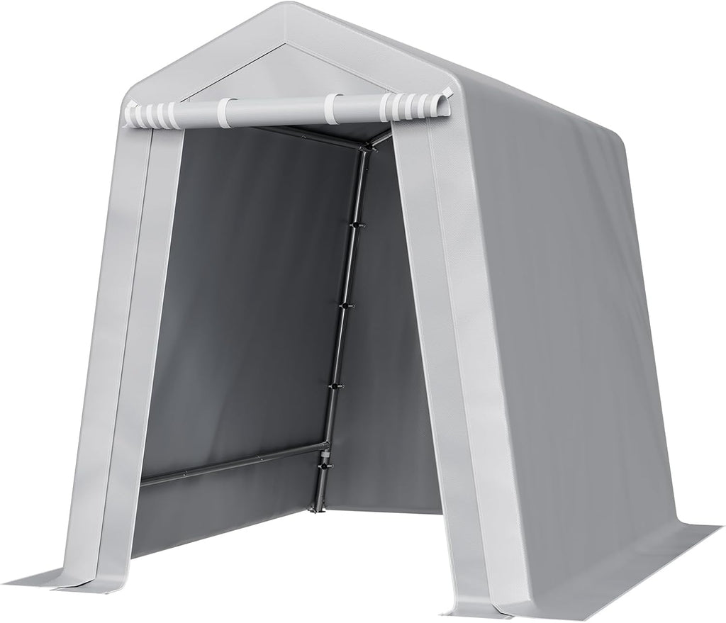 VEVOR 6x8x7 FT Heavy-Duty Portable Outdoor Storage Shed Tent, Waterproof Carport Garage Shelter with Roll-Up Zipper Door & Vents, UV-Resistant Canopy for Motorcycle, Bike, Lawn Mower, Tools, Gray