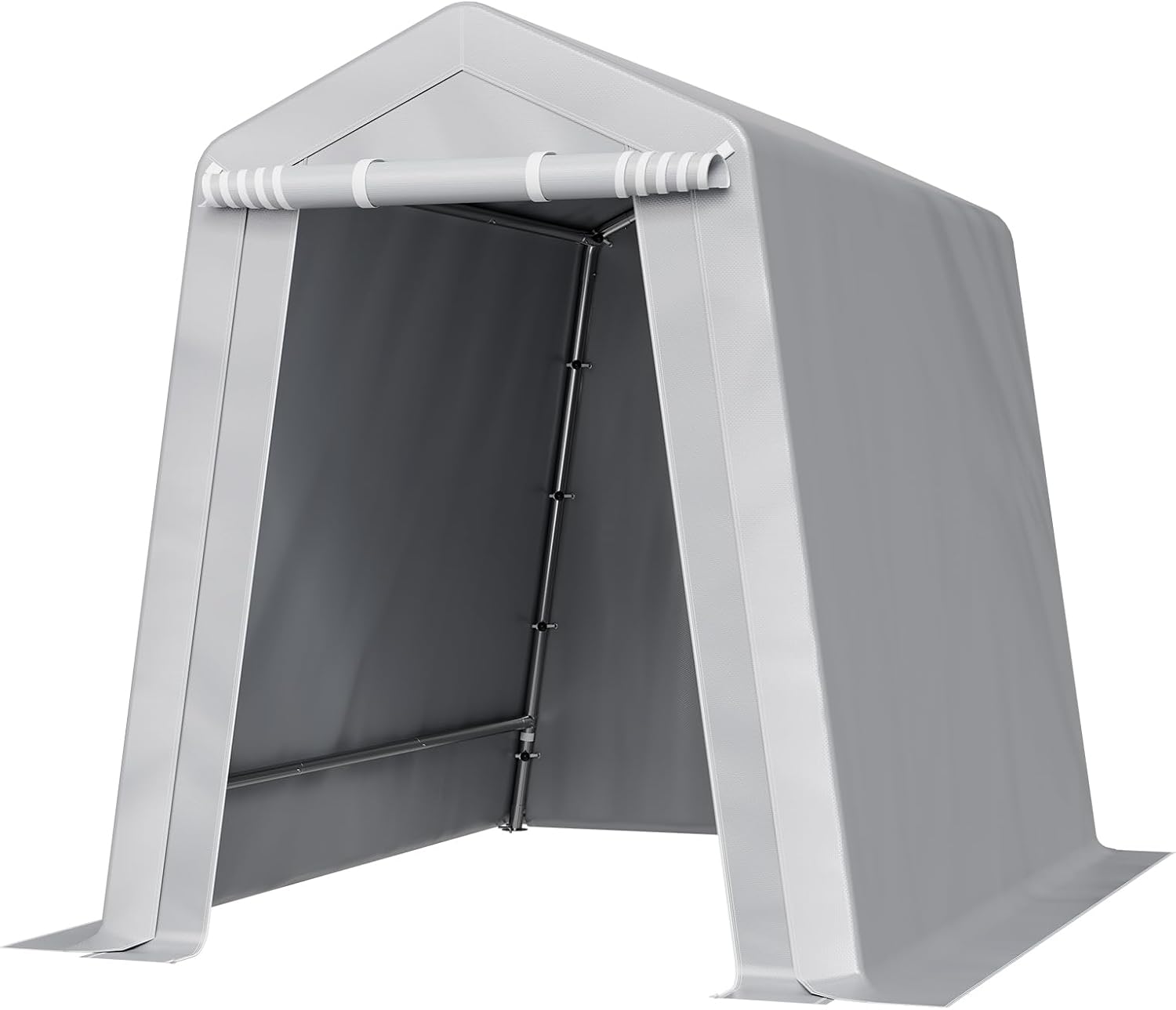VEVOR 6x8x7 FT Heavy-Duty Portable Outdoor Storage Shed Tent, Waterproof Carport Garage Shelter with Roll-Up Zipper Door & Vents, UV-Resistant Canopy for Motorcycle, Bike, Lawn Mower, Tools, Gray