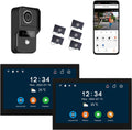 2pin-Wired 2MP HD Indoor 10' WiFi Monitor Smart Home Video Doorbell Intercom System, Remote APP Phone Unlock Video Record Motion Detect 2-Way Talk IR Camera Door Bell 1x doorbell + 2X 10in Monitor