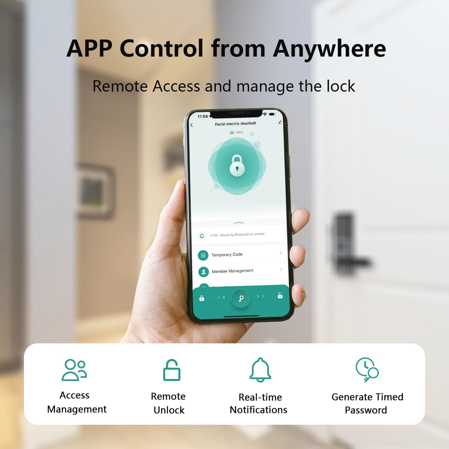 Smart Lock with Camera, Fingerprint Keyless Entry Deadbolt Lock, Built-in WiFi, Video Doorbell, Touchscreen Keypad, 2-Way Audio, Tuya APP, Waterproof, 8 AA Batteries, for Front Door