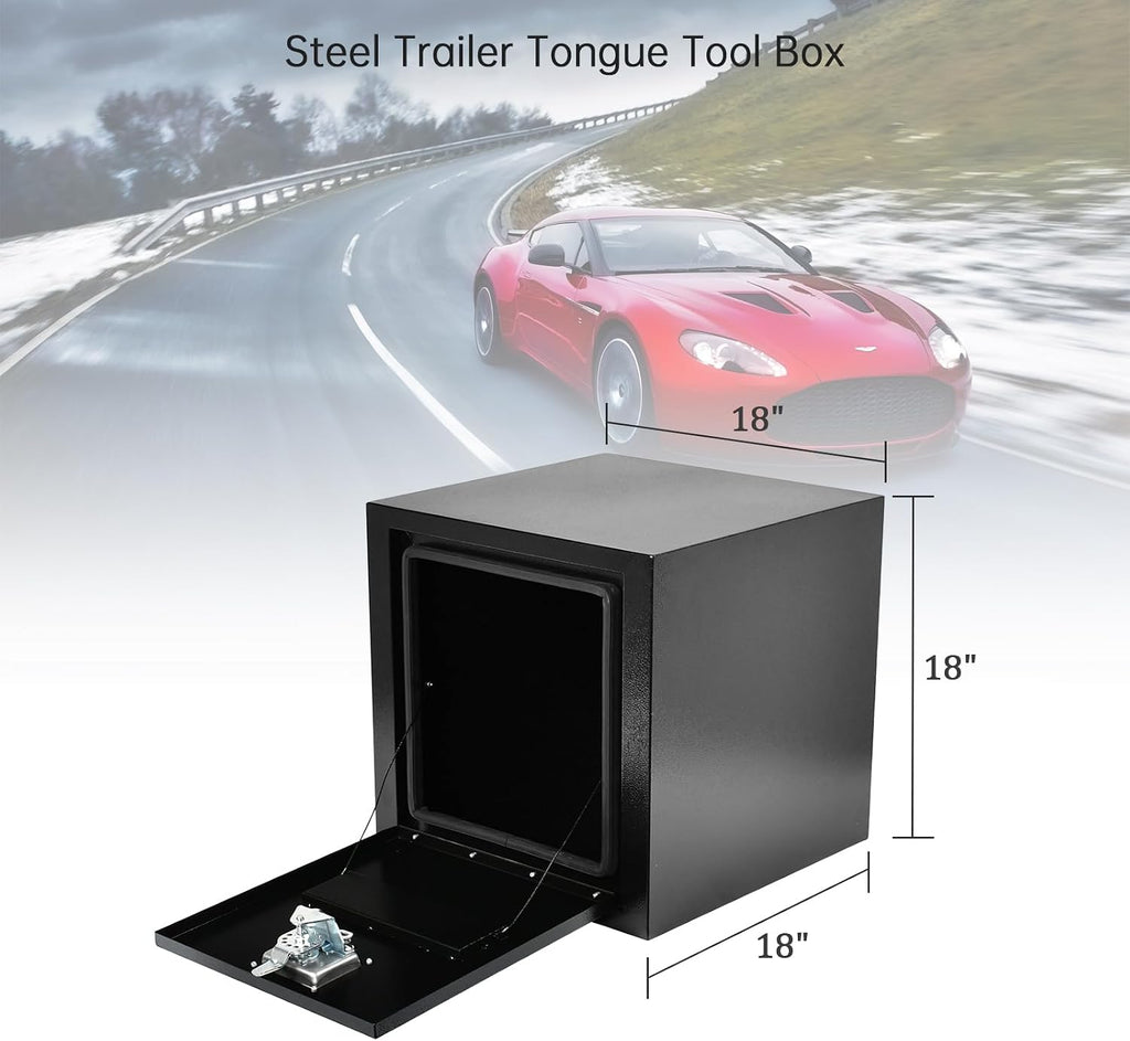 18'' Inch Steel Underbody Truck Tool Box & T-Handle Latch Heavy Duty For Trucks Trailers RV ATV Pickup Trucks Flatbeds Organization Storage Job Tool Chest -18'(L) x 18'(W) x 18'(H) Black