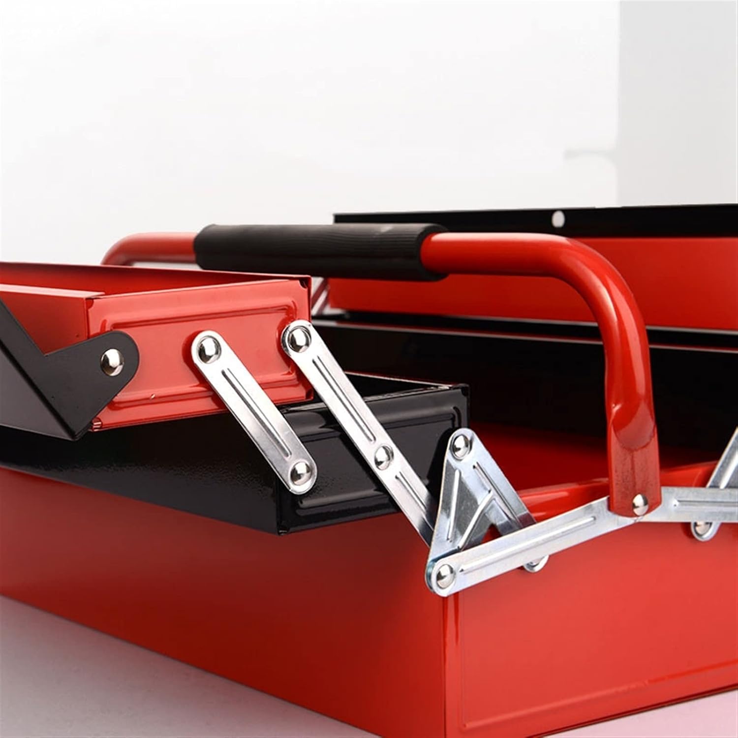Portable Tool Box Portable Tool Case with 3-Tier Folding Organizer, Heavy Duty Metal Frame with Smooth Metal Cantilever Lock Storage Tool Case Small Parts Box