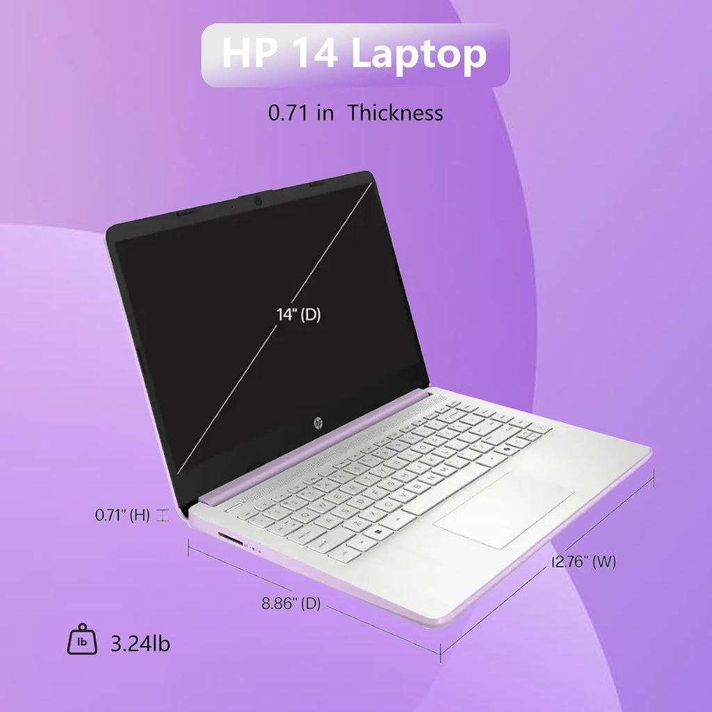 HP 14 Elite Laptop, 16GB RAM, 1.12TB Total Storage (128GB UFS+1TB Cloud), Honey Lavender, Office 365, Intel 4-Core, Win11, Copilot AI, 11Hr Battery, Alpacatec Mouse