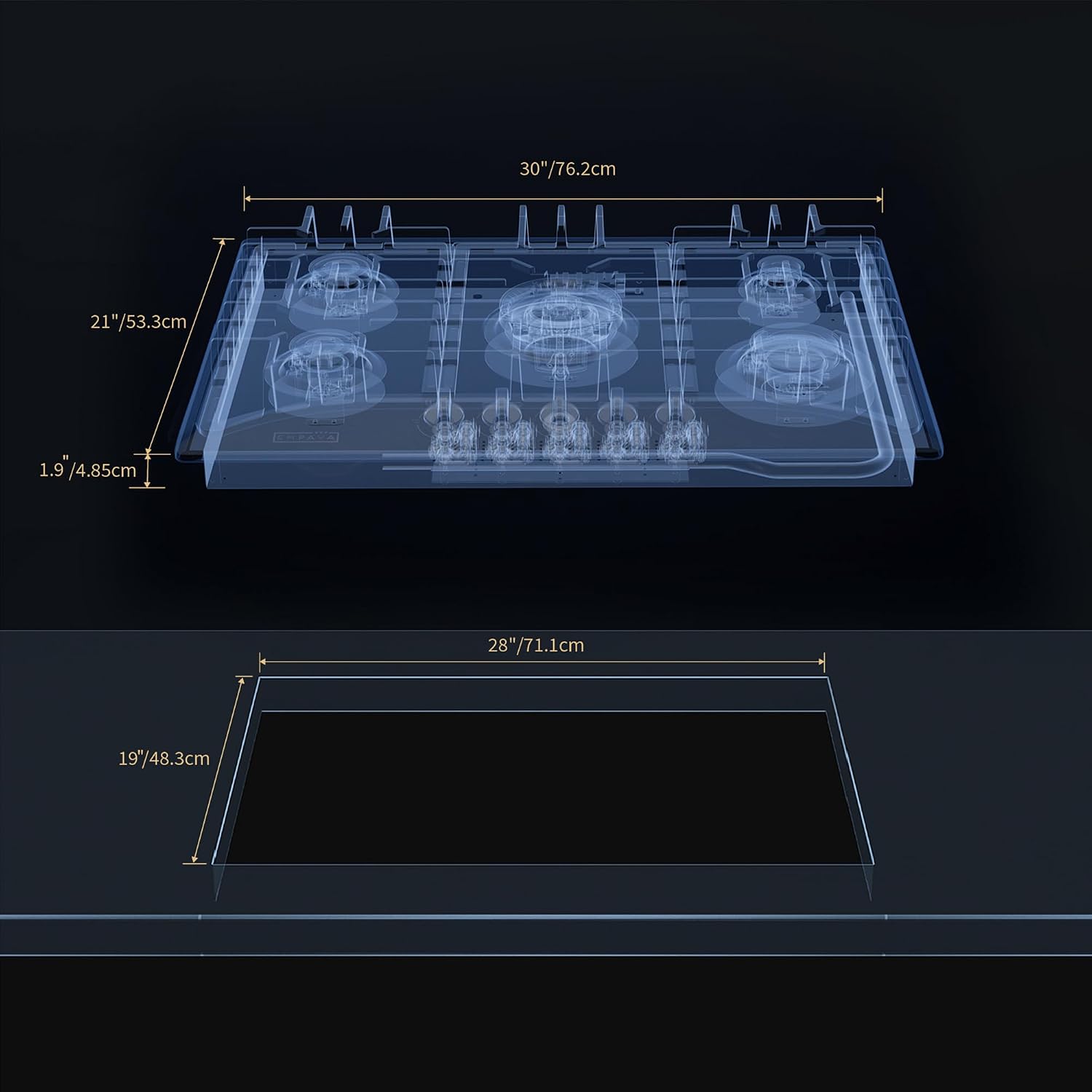 Empava 30 Inch Built-in Gas Cooktop with 5 Sealed SABAF Burners, Stainless Steel Surface, LPG/NG Convertible, Flame Failure Protection, Dishwasher Safe Grates