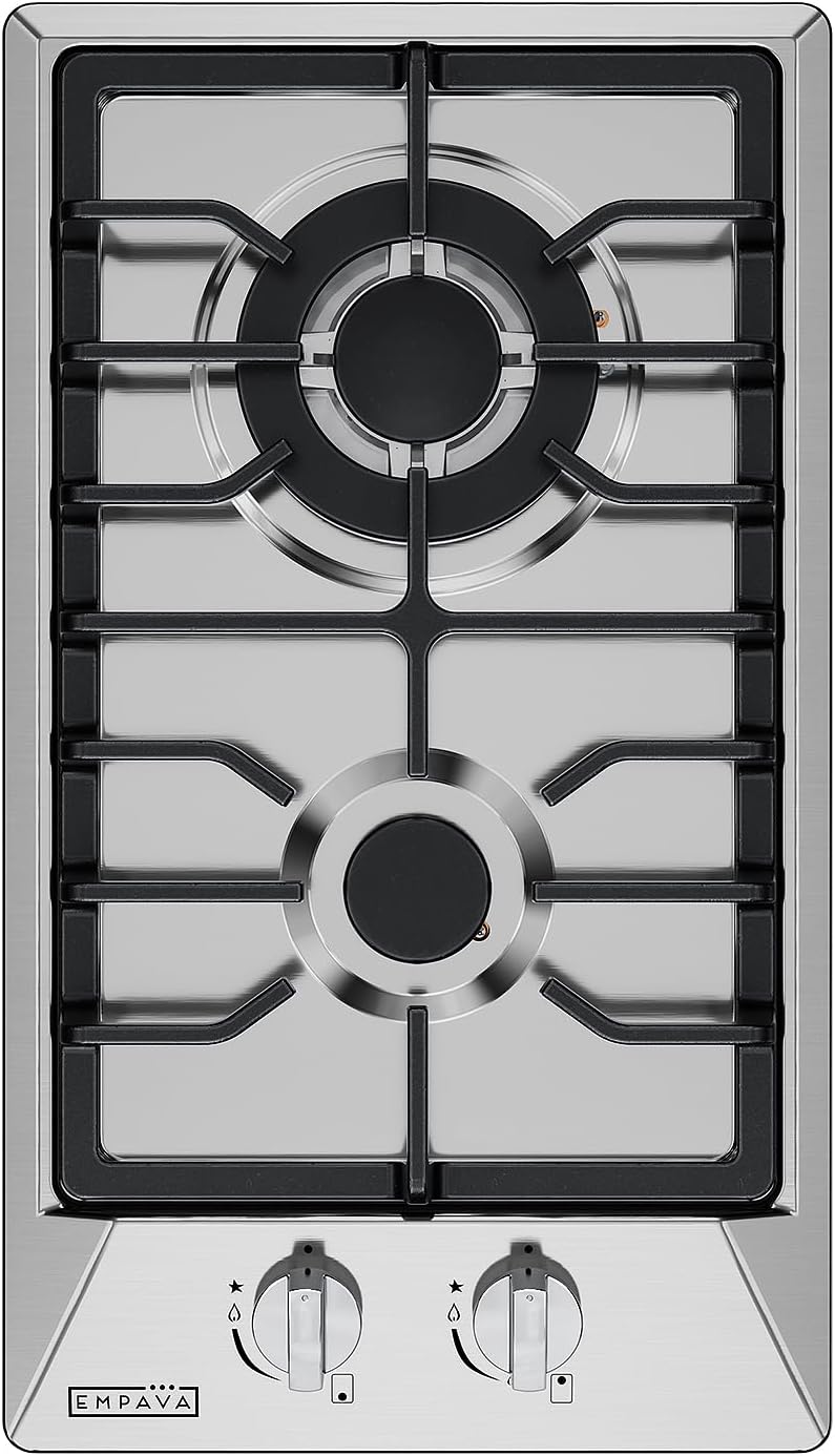 Empava 12 in. Gas Stove Cooktop 2 Italy Sabaf Sealed Burners NG/LPG Convertible in Stainless Steel