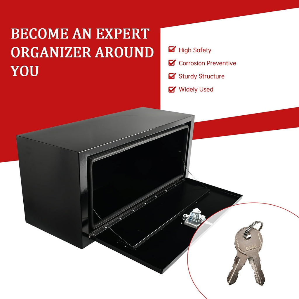 36'' Inch Steel Underbody Truck Tool Box & T-Handle Latch Heavy Duty For Trucks Trailers RV ATV Pickup Trucks Flatbeds Organization Storage Job Tool Chest -36'(L) x 14'(W) x 16'(H) Black