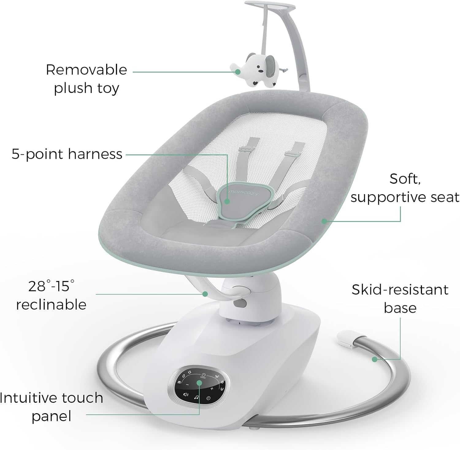Momcozy CocoSway Electric Baby Swing for Infant, 180° Rotating Seat, 6 Parent-Like Sway Motions & 4 Speeds, Remote Control, Machine-Washable Cover, Grey