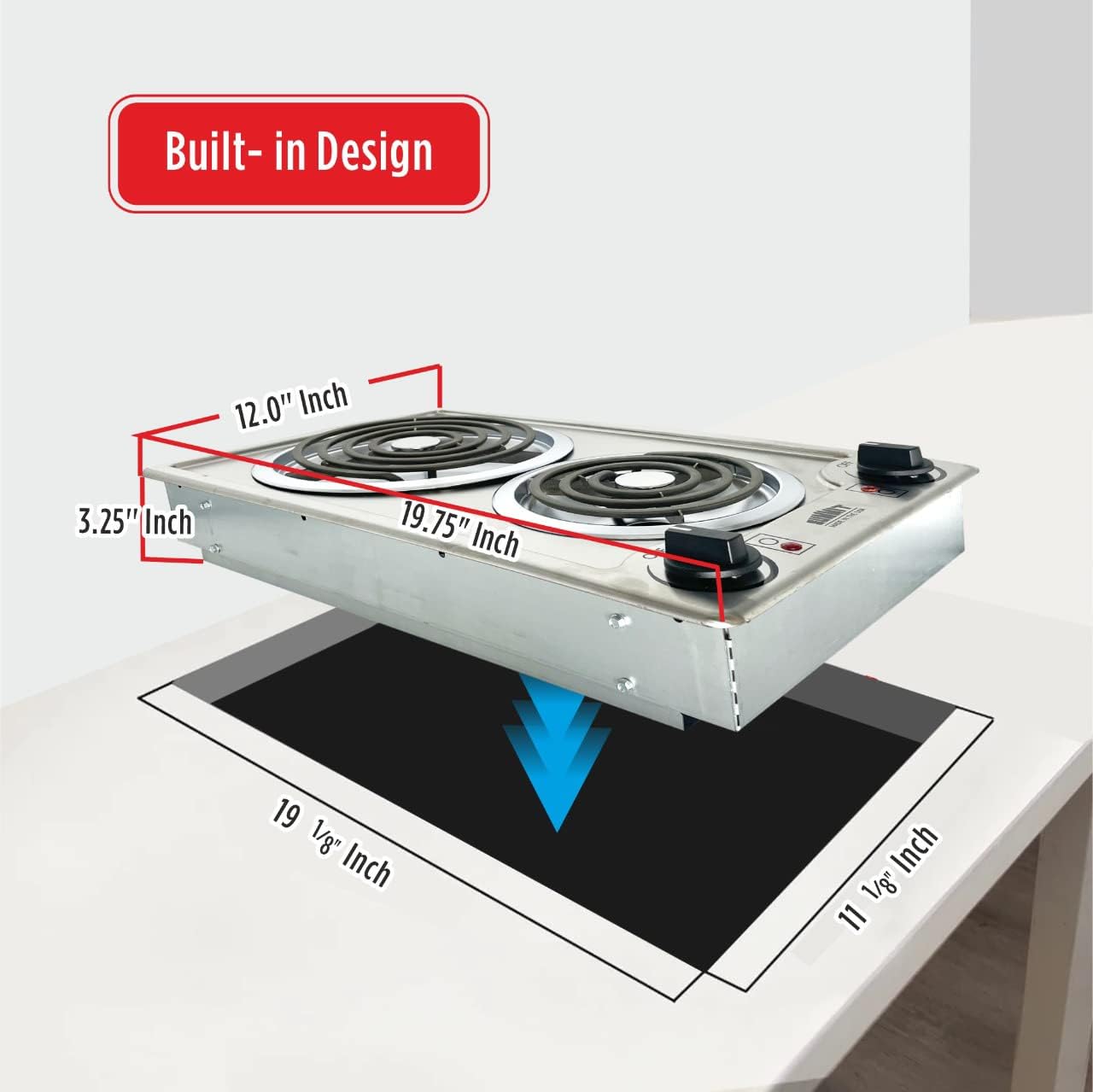 Summit 12' 2 Burner Electric Cooktop 230V Radiant Cooktop, Coil Elements, Made in the USA, Stainless Steel- CCE227SS