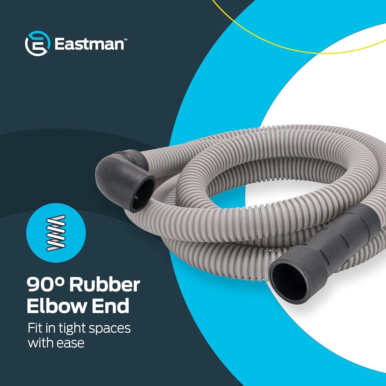 Eastman 6 Foot Dishwasher Drain Hose, Fit with 5/8 Inch, 7/8 Inch, or 1 Inch OD Drain Outlet, 90 Degree Rubber Elbow, Corrugated, Gray Polypropylene, 91227 (Pack of 10)
