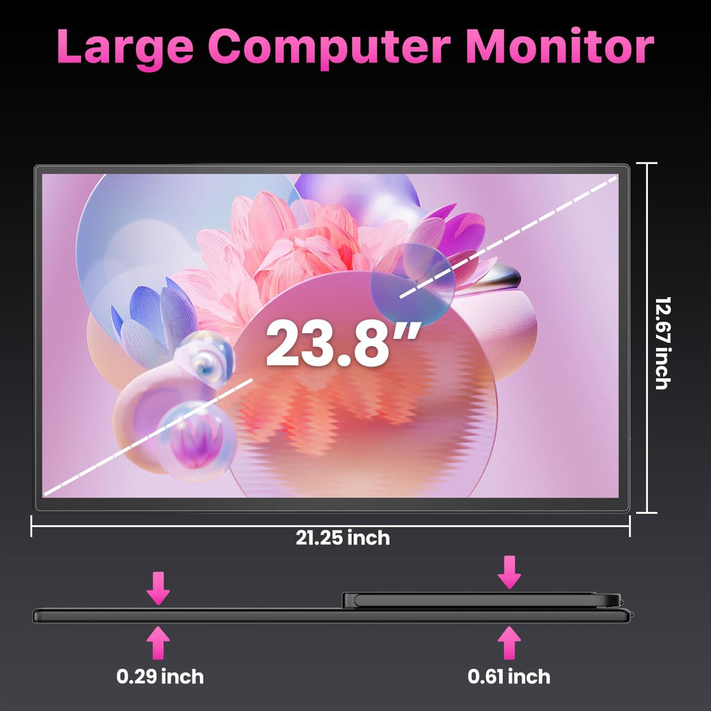 cocopar Portable Monitor IPS Travel Monitor with USB-C HDMI Portable Screen for Laptop MacBook Surface PC PS4/5 External Display with Kickstand, VESA Mountable, 23.8 Inch