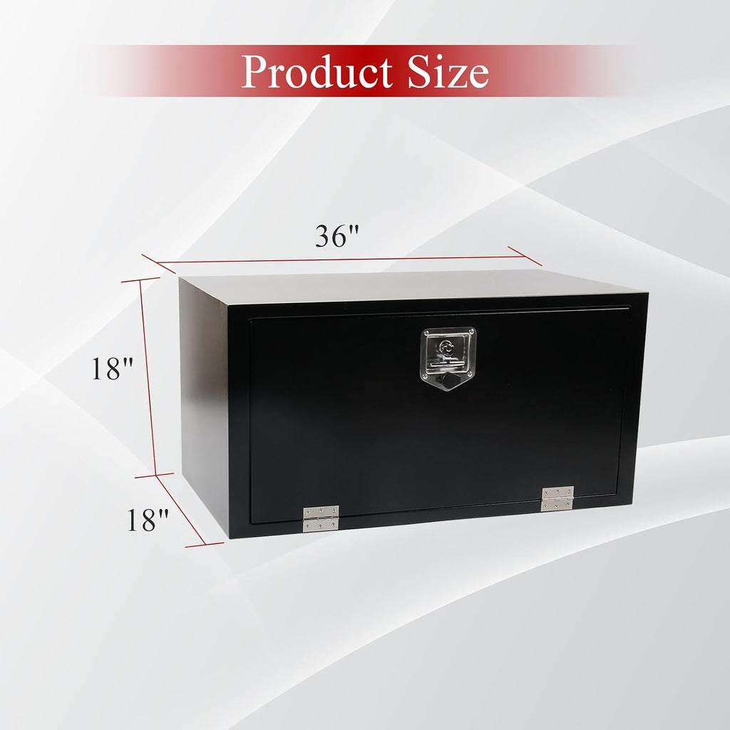 36'' Inch Steel Underbody Truck Tool Box & T-Handle Latch Heavy Duty For Trucks Trailers RV ATV Pickup Trucks Flatbeds Organization Storage Job Tool Chest -36'(L) x 18'(W) x 18'(H) Black