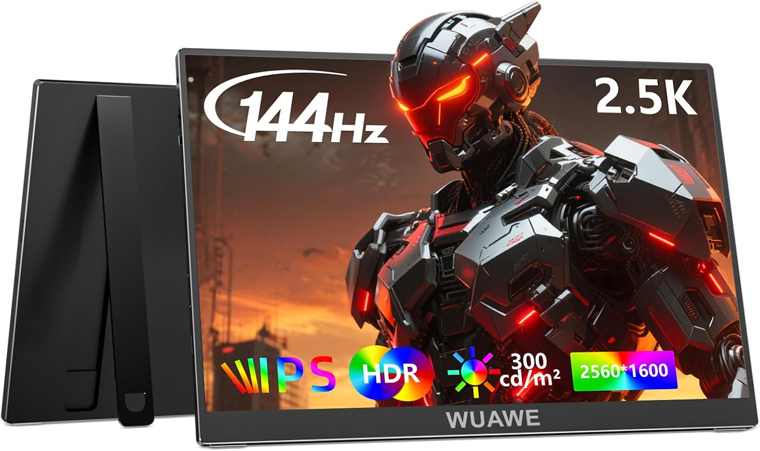 WUAWE Portable Monitor 16' 16:10 IPS Travel Monitor for Laptop, 100% sRGB Control USB-C HDMI,HDR Freesync Display, Plug&Play for Phone PS5 Switch (2.5K|144HZ, Black, 16inch)
