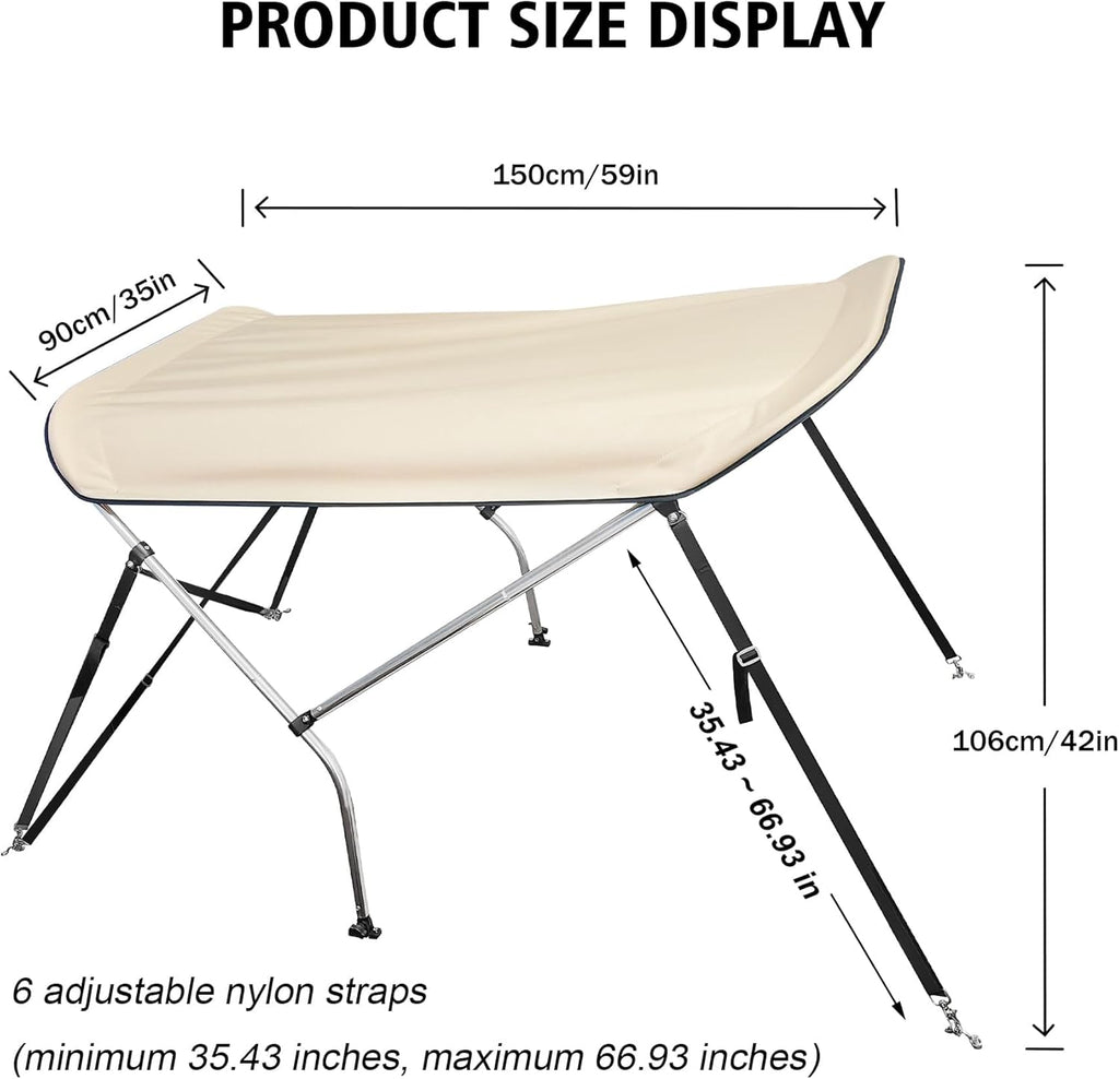 Zero Turn Lawn Mower Canopy with Removable High-Visibility UV Sunshade Curtain, Heavy Duty Beige Sun Shade & Rainproof Cover, 67 Inch Adjustable Nylon Strap Aluminum Alloy Bracket-with Curtain