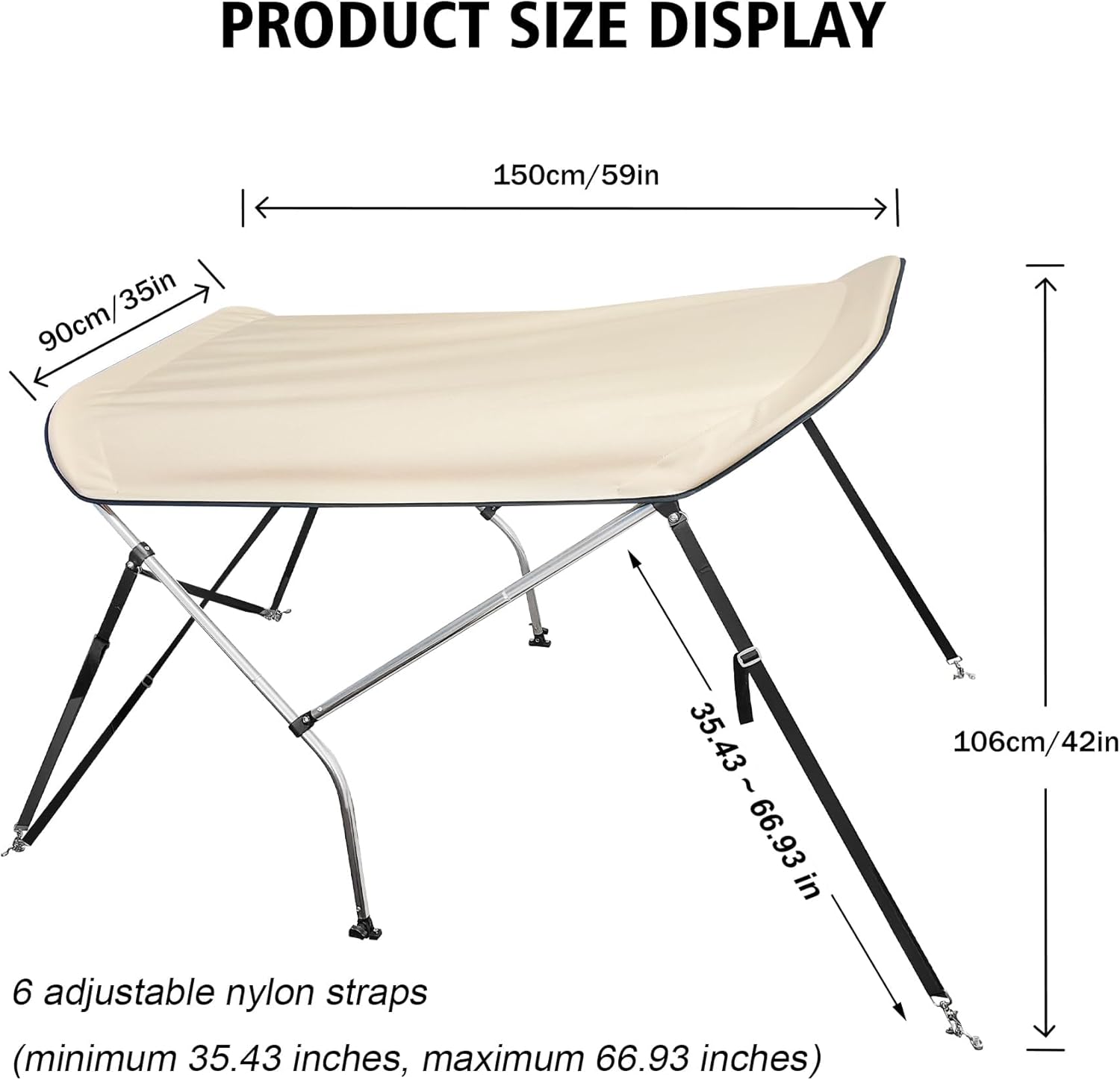 Zero Turn Lawn Mower Canopy with Removable High-Visibility UV Sunshade Curtain, Heavy Duty Beige Sun Shade & Rainproof Cover, 67 Inch Adjustable Nylon Strap Aluminum Alloy Bracket-with Curtain