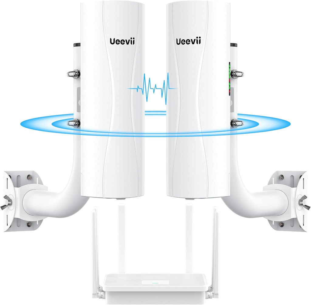 Point-to-Point Wireless Bridge System UeeVii CPE688KIT,With WiFi 6 AX3000 Router, Adjustable Installation Brackets, 5KM Range, Dual Gigabit Ports, 24V/48V POE Power Supply–Complete Wireless Bridge Kit