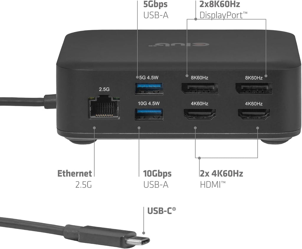 USB C Displaylink Docking Station Quad Monitor - 12-in-1 Laptop Dock 4K 60Hz HDMI DisplayPort 8K 60Hz, 100W PD Charging, 2.5G Ethernet, USB Hub for MacBook Pro Windows - CSV-2542