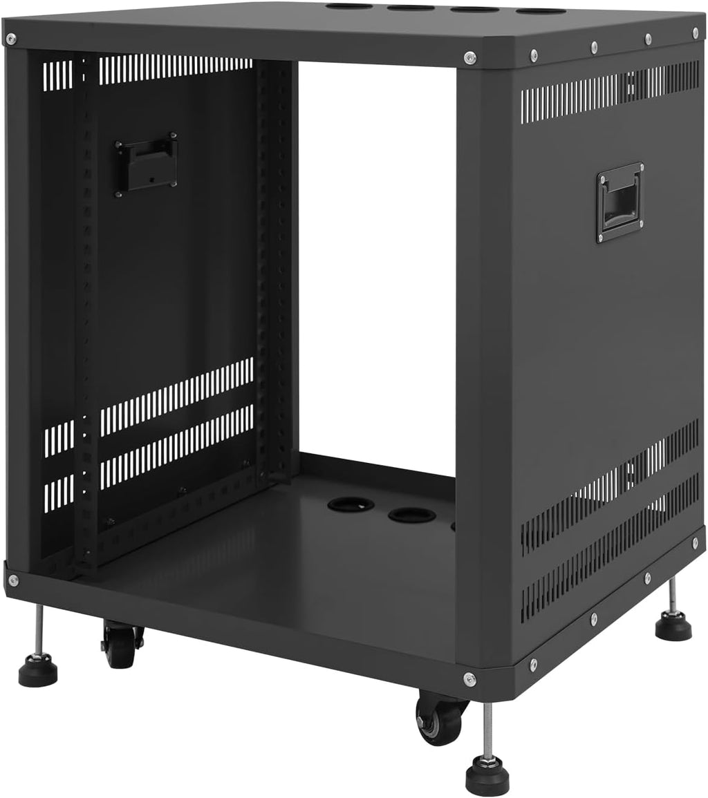 12U Network & Stereo Rack, Steel Open Frame Home Studio Rack with Caster Wheels, Video Stage Stereo Equipment Storage Cabinet Stand On Wheels
