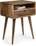 Ultimate Premium Products Mid Century Nightstand with Drawer Solid Walnut Bedside Table with Shelf Nightstand Organizer Unique Style Handmade Bedroom Furniture