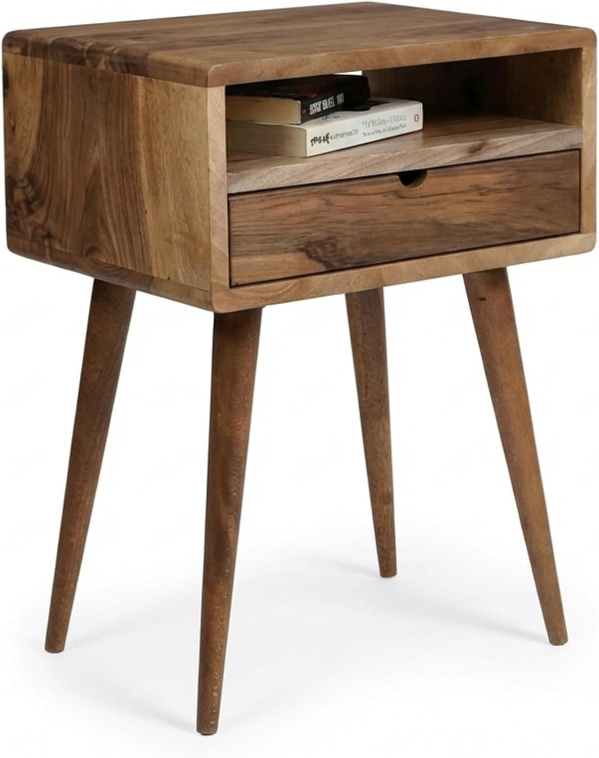 Ultimate Premium Products Mid Century Nightstand with Drawer Solid Walnut Bedside Table with Shelf Nightstand Organizer Unique Style Handmade Bedroom Furniture