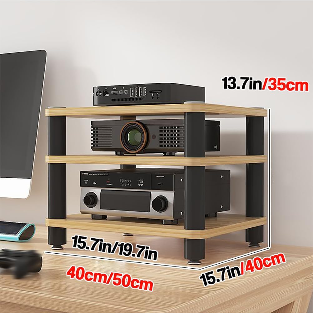 Desktop Video Audio Rack AV Media Stand with Wooden Shelf, Open Stereo Cabinet Corner Component Cabinet, Portable Media Storage Cabinet for Computer Desk,Black,3 Tier W 19.7″