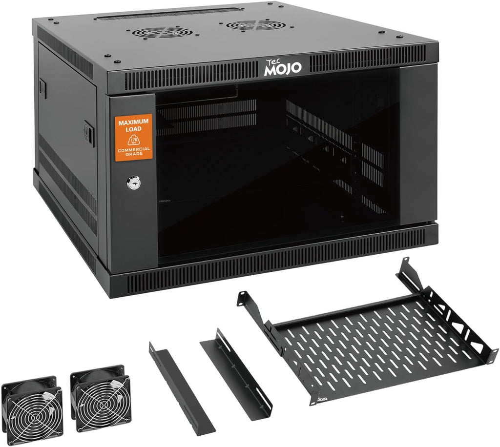 Tecmojo 6U Wall Mount Rack Cabinet, Heavy-Duty 176 Lbs High Load Capacity, 19' Enclosed Server Network Rack with Glass Door, 17.7' Deep – Elite Collection