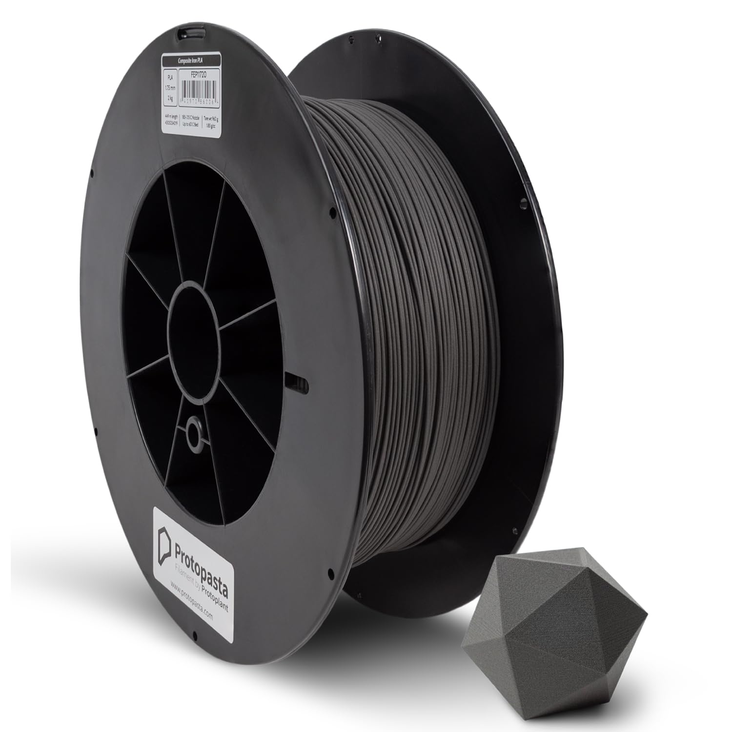 Protopasta Ferromagnetic Iron PLA 3D Printer Filament | ProtoPlant Metal-Filled PLA Plastic Printer Filament with 45% Iron | Patina Friendly Metal Composite Filament | 2kg Metallic Spool