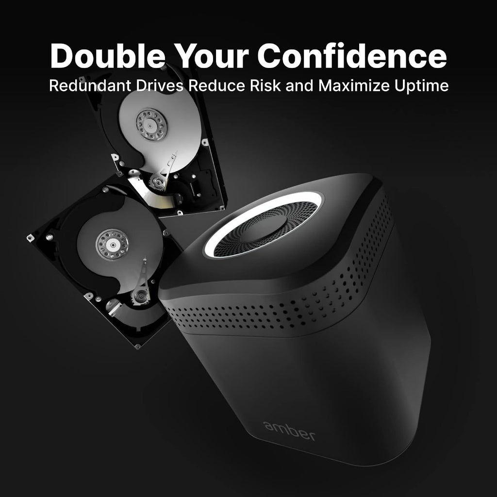 AmberPRO Personal Cloud Storage Device + AC2600 WiFi Router. Dual 1TB Hard Drives with RAID 1 or Optional 2TB with RAID 0. Plex and Home Assistant. iOS/Android/Windows/Mac Compatible. AM1211-1TB
