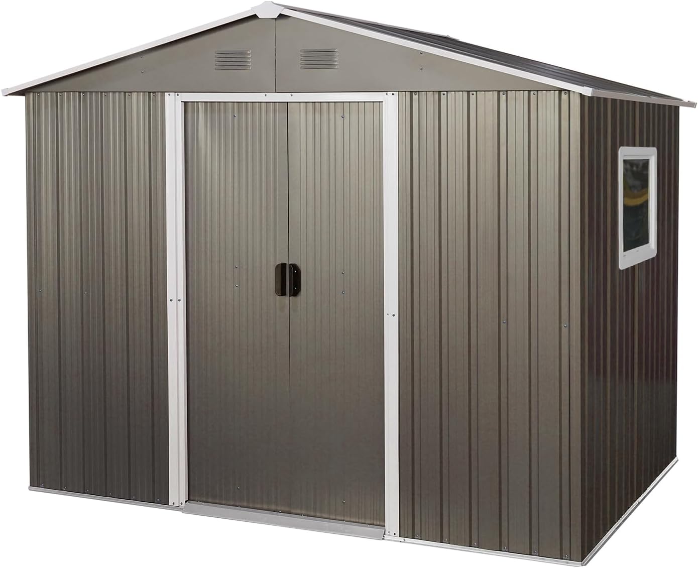 8 x 6 FT Outdoor Storage Shed, Metal Garden Shed with Floor Frame, Tool Shed Outdoor Storage with Lockable Sliding Doors & Window & Air Vents, Storage House Waterproof for Backyard, Lawn, Gray