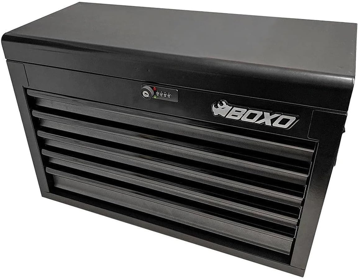 BOXO USA Heavy Duty 26' Toolbox 103 Piece MotoBox Locking Tool Set with 5 Drawers Carry Box (Black)