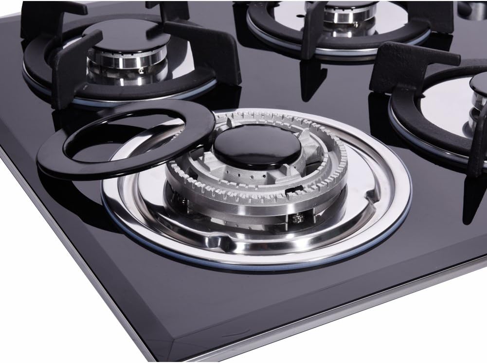 Deli-kit® 24 inch Gas Cooktop Dual Fuel Sealed 4 Burners Tempered Glass Gas Cooktop Drop-in Gas Hob DK145-A01S Gas Cooker
