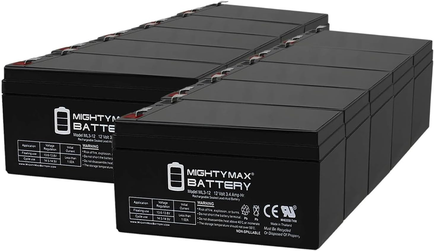 Mighty Max Battery ML3-12 - 12 Volt 3 AH SLA Battery - Pack of 10