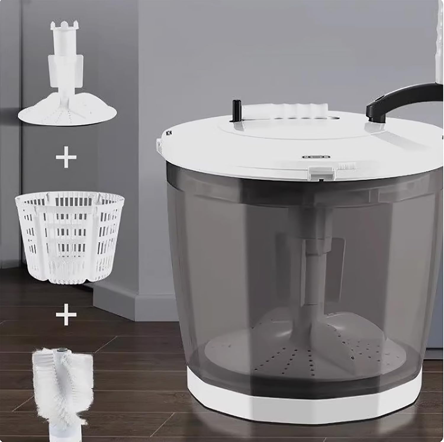 Portable Hand cranked clothes spin drying bucket,Non-Electric Washing Machine and Spin Dryer,Mini Hand Crank Washing Machine Dehydrator for Dormitory, Apartment, Rv (grey)