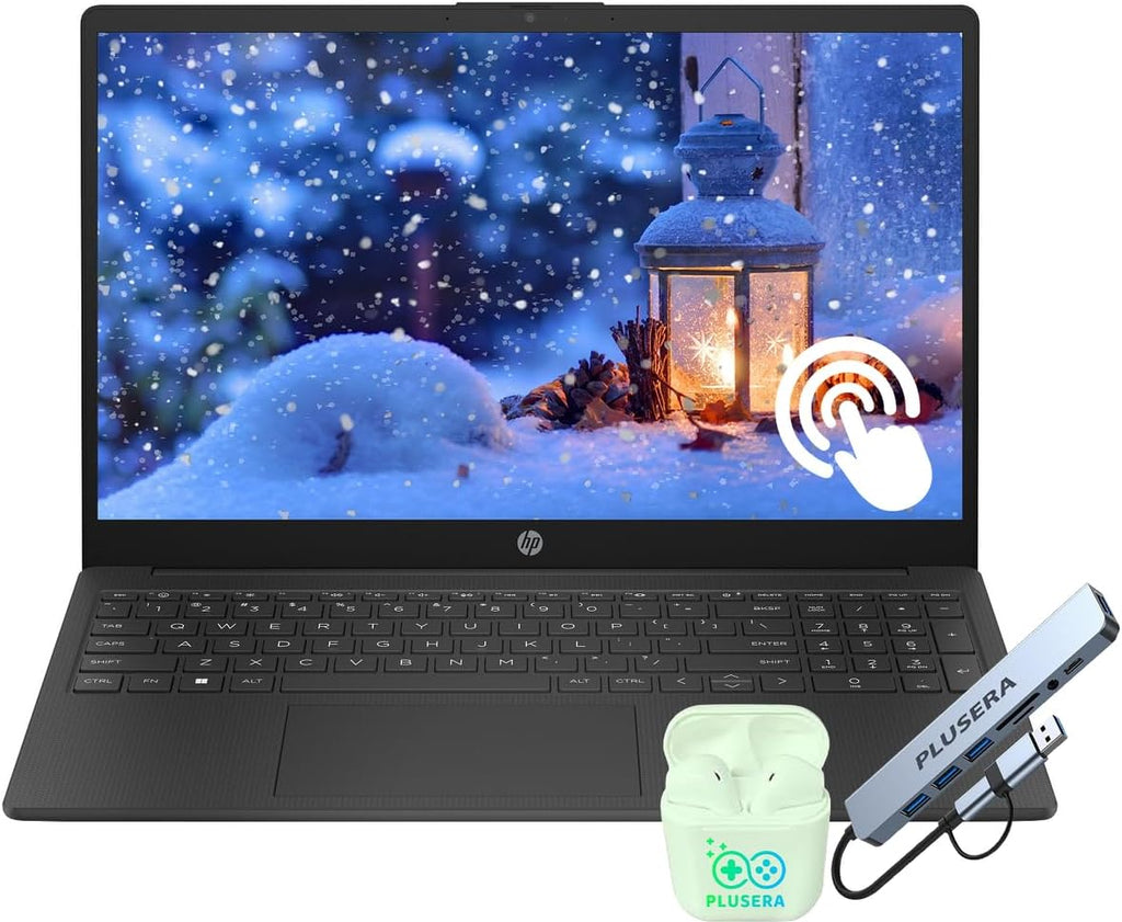HP 15.6' FHD Touchscreen Business & Student Laptop, 16GB RAM 512GB SSD, 8-Cores AMD Ryzen 7 Processor, Windows 11, Copilot AI-Ready, Numeric Keypad, PLUSERA Earphones & 8-in-1 Hub Included, Black