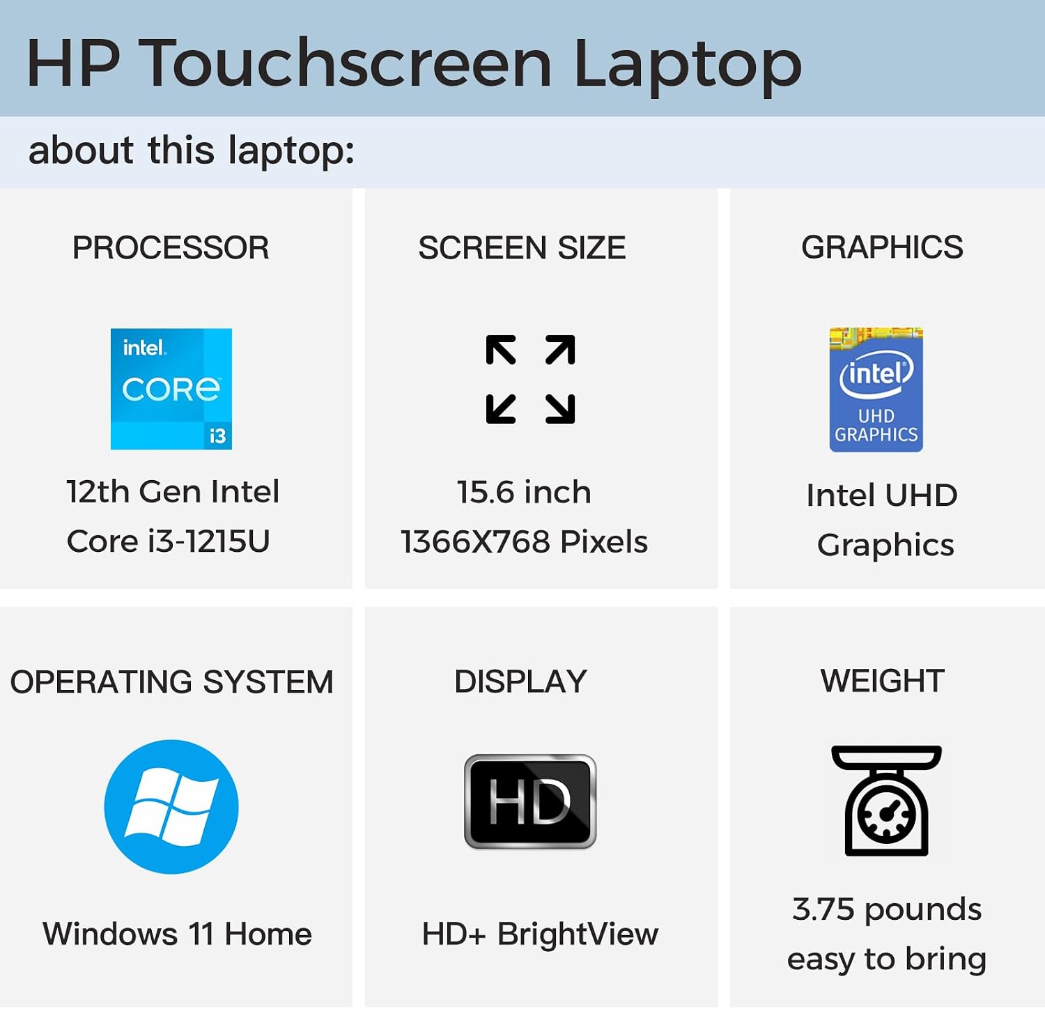 2023 HP 15.6' HD Touchscreen Laptop, Intel Core i3-1215U (Beat i5-1135G7), 16GB RAM, 512GB SSD, Intel UHD Graphics, WiFi, Bluetooth, HDMI, USB-A&C, Long Battery Life, Windows 11 Home, Silver