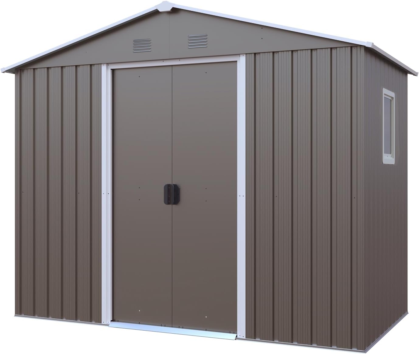 8 x 4 FT Outdoor Storage Shed, Metal Garden Shed with Floor Frame, Tool Shed Outdoor Storage with Lockable Sliding Doors & Window & Air Vents, Storage House Waterproof for Backyard, Lawn, Gray