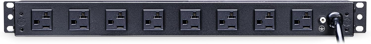 CyberPower RKBS20S6F8R Rackbar Surge Protector, 20A 120V, 14 NEMA 5-20R Outlets (6 Front, 8 Rear), 1U Rackmount, NEMA 5-20P Plug, 15 ft Cord, 1800J Surge Protection, EMI/RFI Filter, Metal Housing