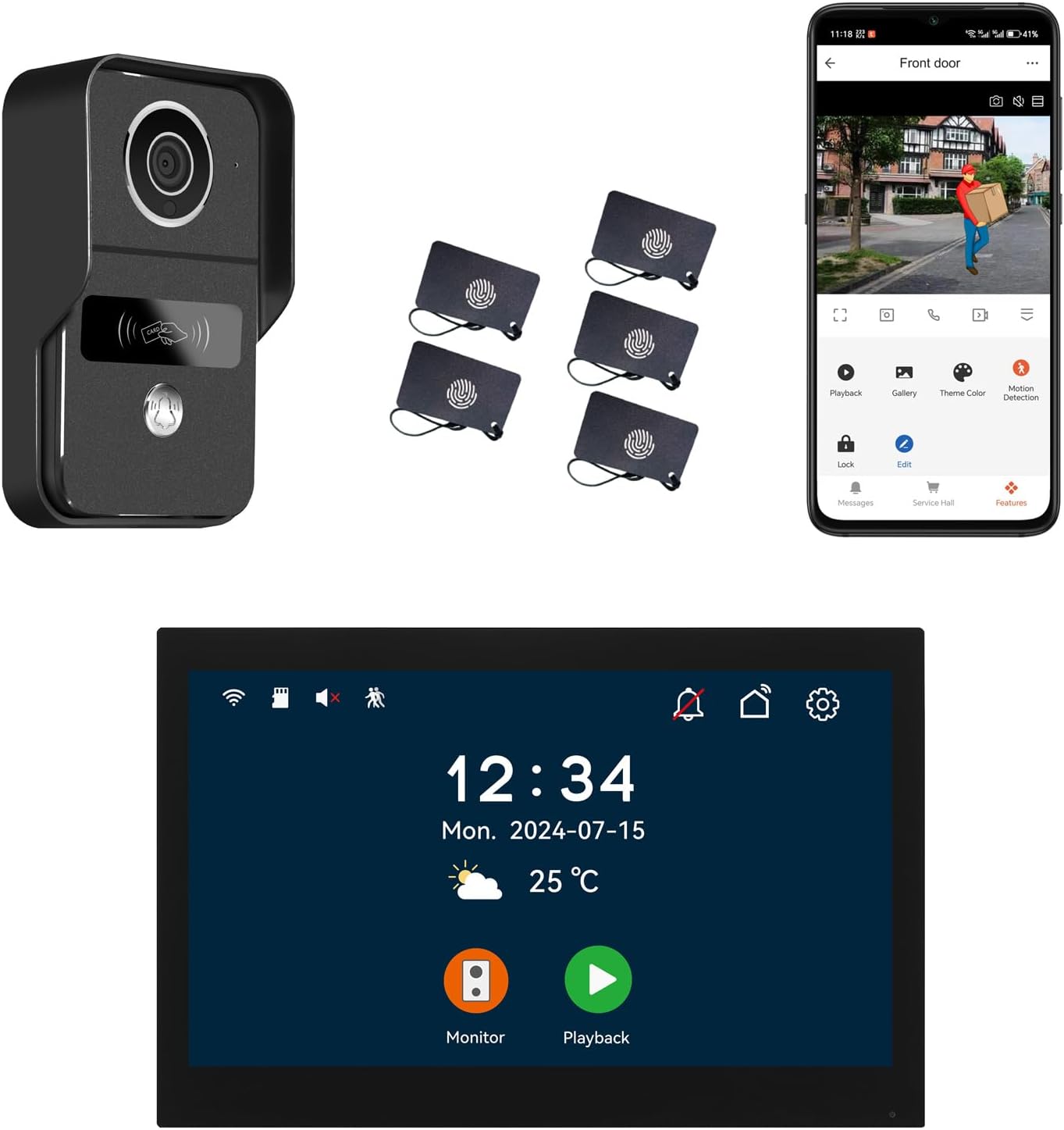 2pin-Wired 2MP HD Indoor 10' WiFi Monitor Smart Home Video Doorbell Intercom System, Remote APP Phone Unlock Video Record Motion Detect 2-Way Talk IR Camera Door Bell 1x doorbell + 1x 10in Monitor
