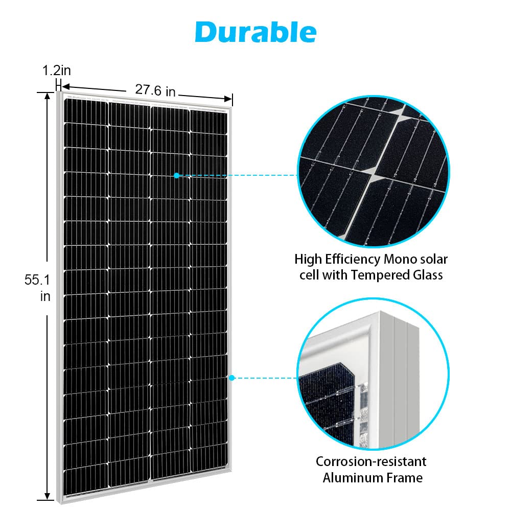 SUNGOLDPOWER Solar Panel 200W 24V Monocrystalline Solar Panel 200 Watt Solar Module Grade A Solar Cell, Black, SG200WM24