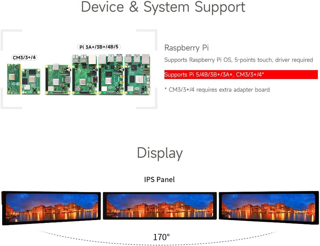 waveshare 11.9inch Capacitive Touch Display Compatible with Raspberry Pi 5/4B/3B/Zero/Zero W/Zero 2W/Pico/Pico W/Pico WH, 320×1480 Resolution IPS DSI Interface