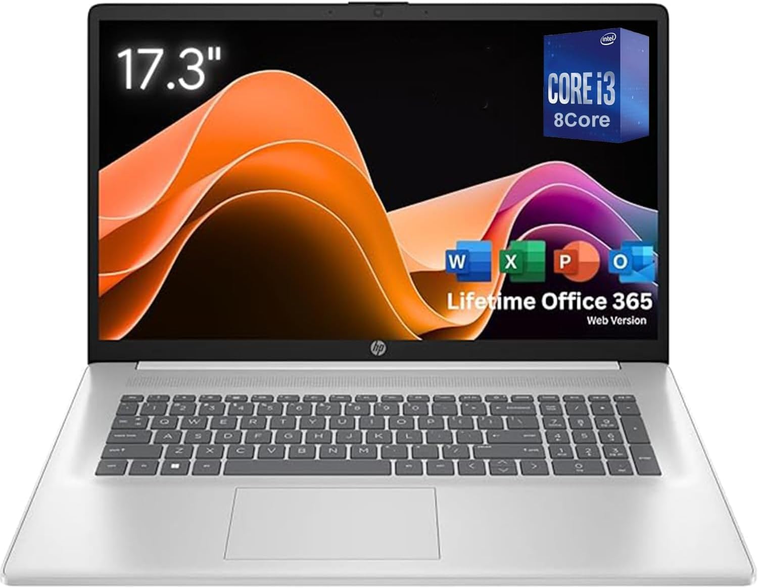 HP 17.3 inch Laptop with Office 365 for The Web, 32GB RAM, 512GB SSD Storage, Intel 13th 8 Cores i3 CPU (Beat 11th i5), 10 Key Number Pad, Windows 11, No Mouse