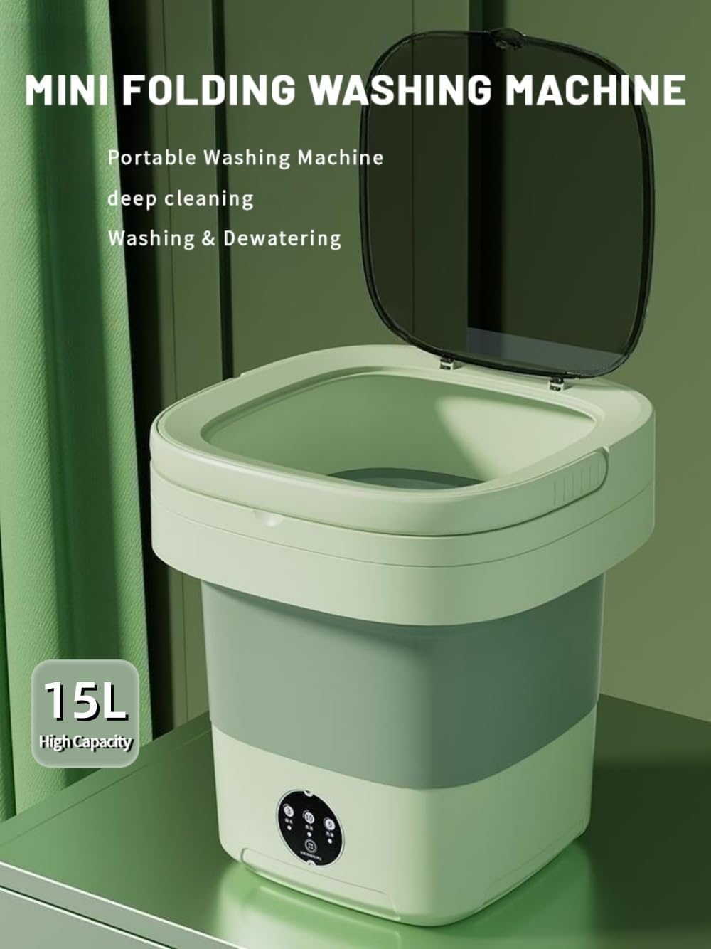Portable Washing Machine, Mini Washer,15L Upgraded Large Capacity Foldable Washer.Deep Cleaning of Underwear, Baby Clothes and Other Small Clothes.Suitable for Apartments, Dormitories, Hotels.(Green)