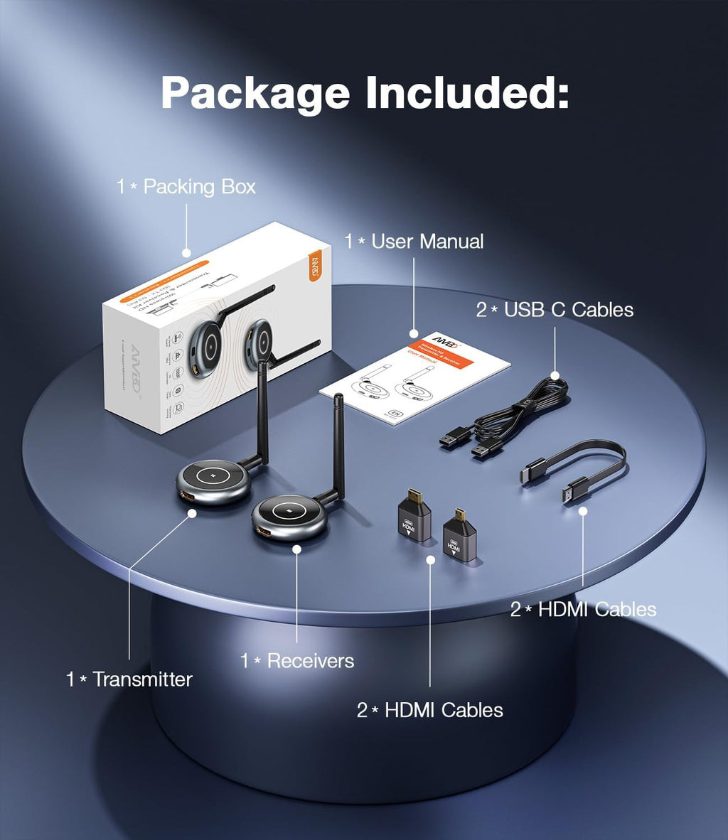 AIMIBO Wireless HDMI Extender Multiple Receivers 1X4, HDMI Wireless Transmitter & Receiver 5G, Stream 1080P@60Hz Video & Audio for Laptop, Cable Box, Camera to Multiple TV, Projector,Monitor 165FT/50M