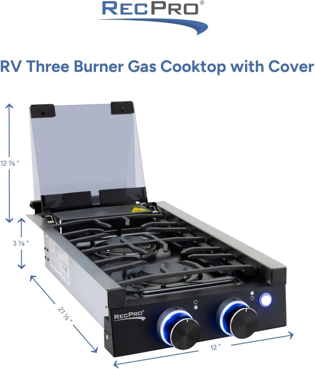 RecPro RV Built In Gas Cooktop | 2 Burner or 3 Burner | RV Cooktop Stove | 6,500 and 8,000 BTU Burners | Cover Included (Stainless Steel, 2-Burner)