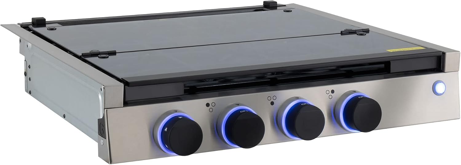 RecPro RV Built In Gas Cooktop | 2 Burner or 3 Burner | RV Cooktop Stove | 6,500 and 8,000 BTU Burners | Cover Included (3 Burner Stainless Steel)