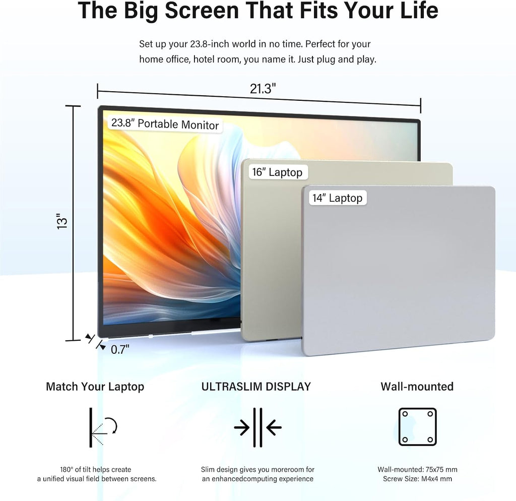 InnoView 4K Portable Monitor 18.5' 3840x2160 UHD USB-C HDMI for Laptop, 400 nits IPS Computer Gaming Display HDR Travel Monitor with W/180°Adjustable Stand for Desktop Mac Phones Tablet PS5/4 Switch