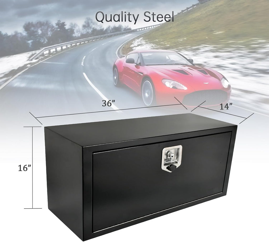 36'' Inch Steel Underbody Truck Tool Box & T-Handle Latch Heavy Duty For Trucks Trailers RV ATV Pickup Trucks Flatbeds Organization Storage Job Tool Chest -36'(L) x 14'(W) x 16'(H) Black